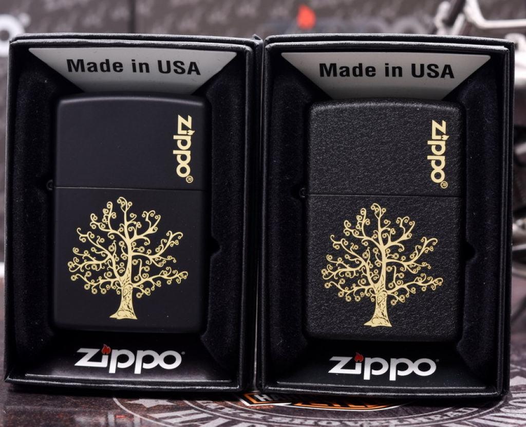 Bật Lửa Zippo Đen Nhám Khắc Cây Sự Sống