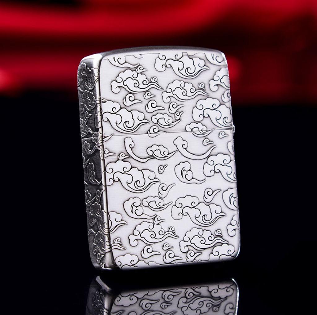 Bật Lửa Zippo Bạc Nguyên Khối Cao Cấp Khắc Rồng Nhả Ngọc Phiên Bản 1941