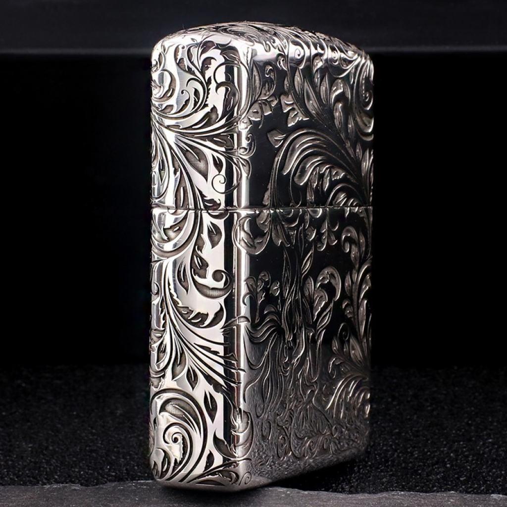 Bật Lửa Zippo Bạc Nguyên Khối Cao Cấp Khắc Hoa Văn Tình Yêu Hoa Elf Bản Mỏng