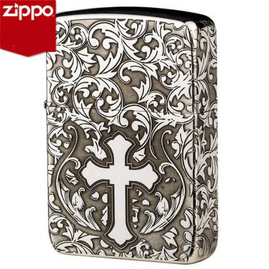 Bật Lửa Zippo Bạc Nguyên Khối Cao Cấp Khắc Hoa Văn Xung Quanh Thánh Giá Phiên Bản 1941