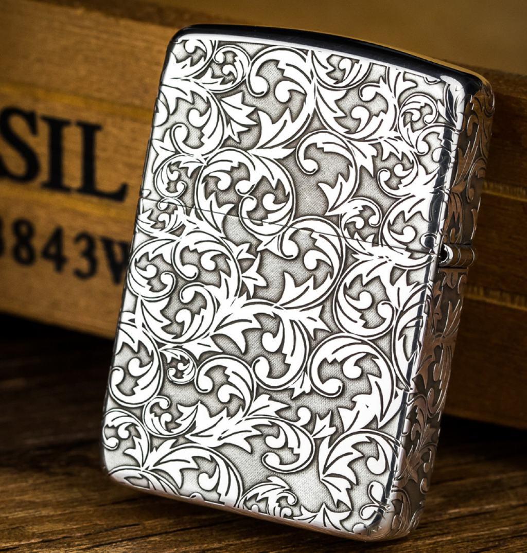 Bật Lửa Zippo Bạc Nguyên Khối Cao Cấp Khắc Hoa Văn Xung Quanh Thánh Giá Phiên Bản 1941