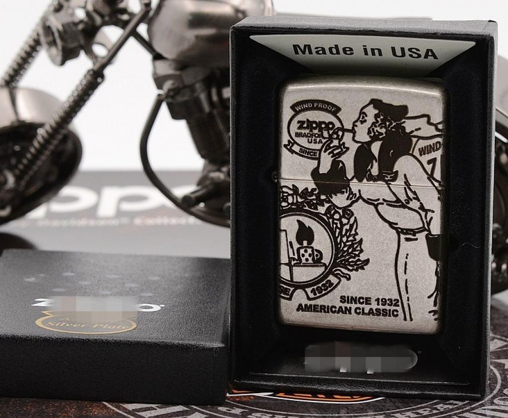 Bật Lửa Zippo Chính Hãng Khắc Cô Gái Zippo Mạ Antique Silver