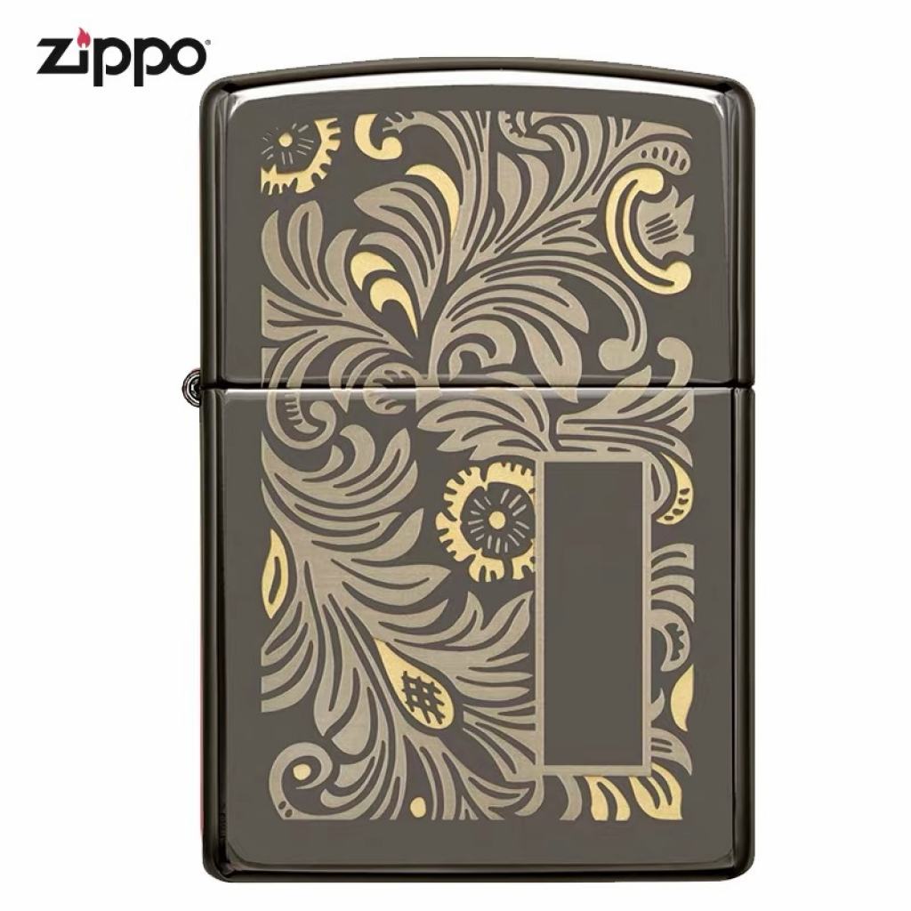 Bật Lửa Zippo  Chính hãng Khắc Hoa Văn Venetian Đen Bóng