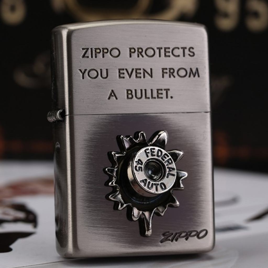 Bật Lửa Zippo Chính Hãng Phiên Bản Xuất Nhật Ốp Viên Đạn Cổ Điển Màu Bạc