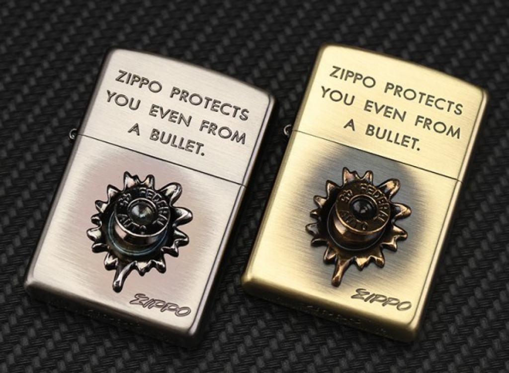 Bật Lửa Zippo Chính Hãng Phiên Bản Xuất Nhật Ốp Viên Đạn Cổ Điển Màu Bạc