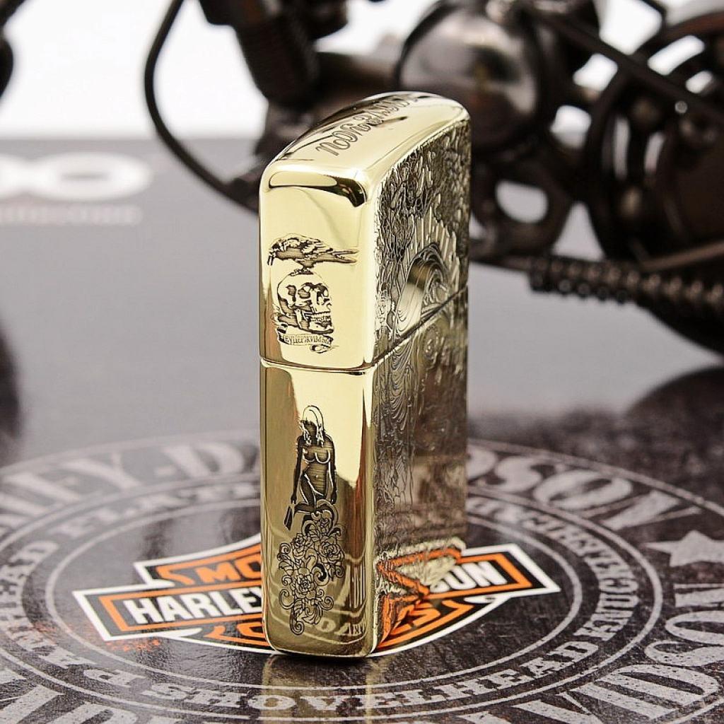 Bật Lửa Zippo Đồng Nguyên Khối Khắc Cô Gái Sexy Bản Vỏ Dầy Armor