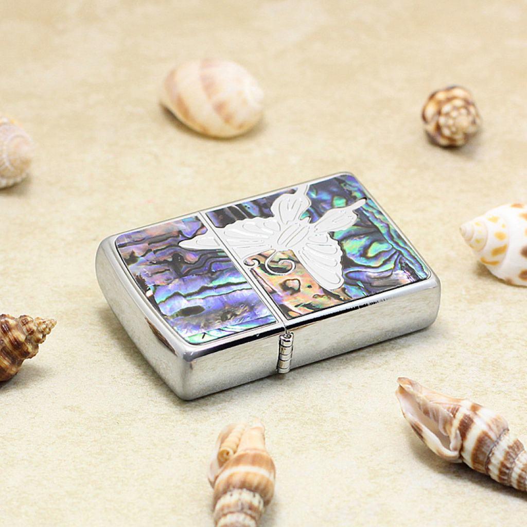 Bật Lửa Zippo Khảm Trai Xanh Hình Bướm Xinh