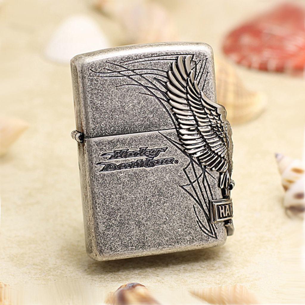 Bật Lửa Zippo Harley Bạc Cổ Ốp  Đại Bàng Cạnh Sườn HDP-65