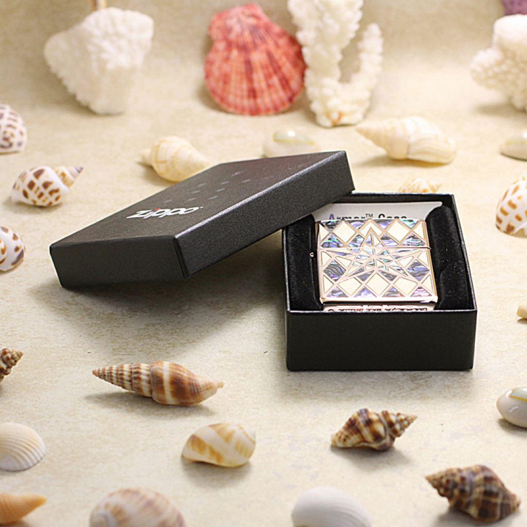 Bật Lửa Zippo Xuất Nhật Mạ Vàng Hồng Khảm Trai Ngôi Sao