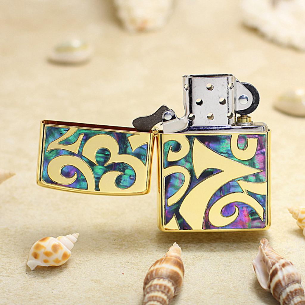 Bật Lửa Zippo Xuất Nhật Mạ Vàng Khảm Trai Các Con Số