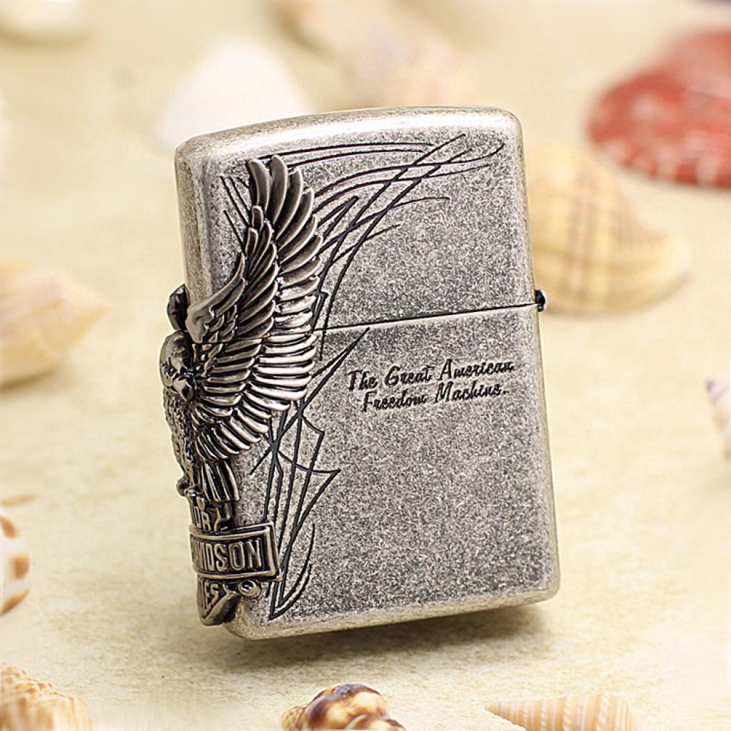 Bật Lửa Zippo Harley Bạc Cổ Ốp  Đại Bàng Cạnh Sườn HDP-65