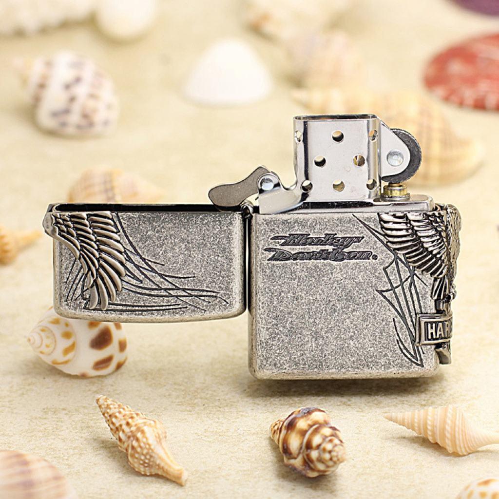 Bật Lửa Zippo Harley Bạc Cổ Ốp  Đại Bàng Cạnh Sườn HDP-65