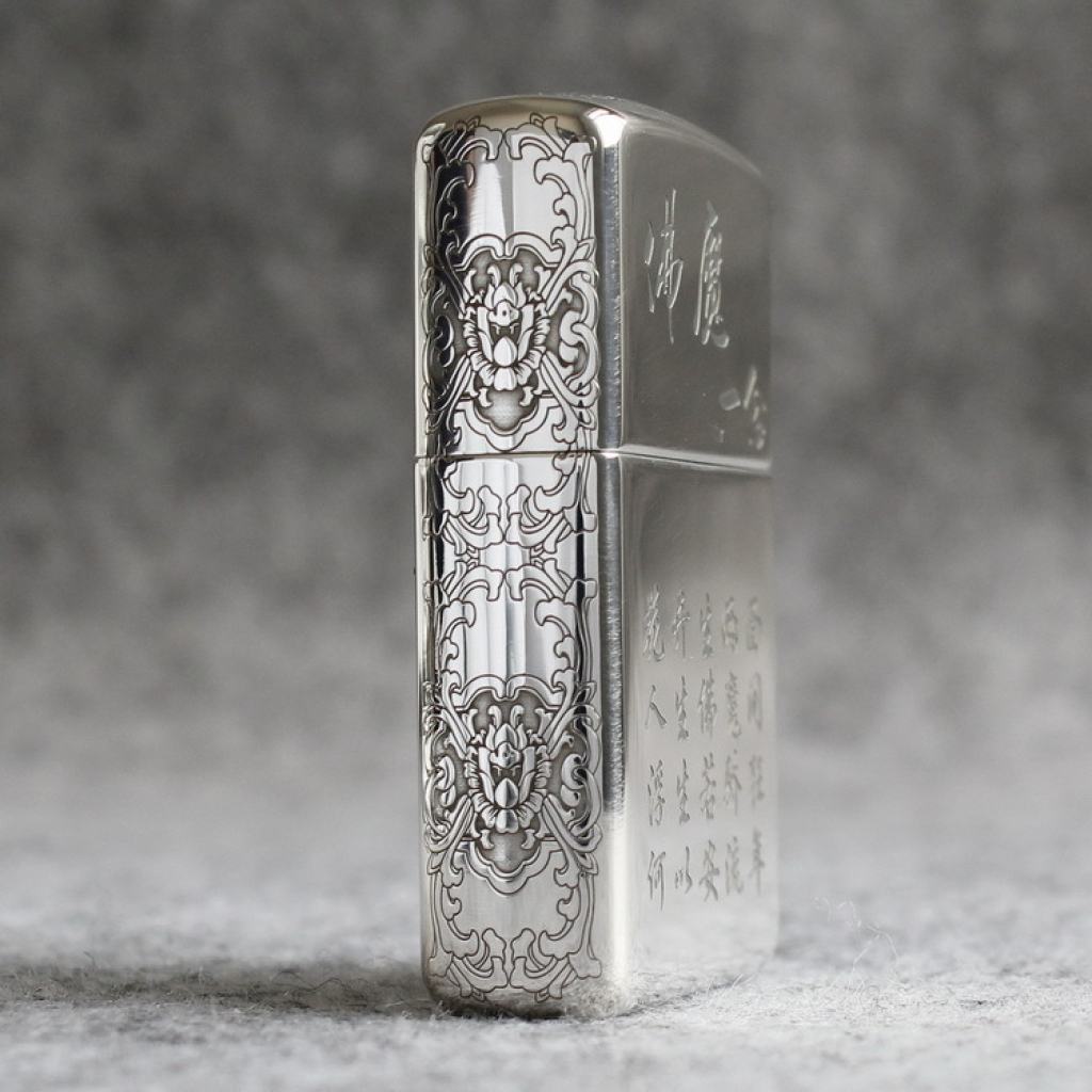 Bật Lửa Zippo Bạc Khối Cao Cấp Khắc Hình Đức Phật Và Ác Quỷ Bản Vỏ Mỏng