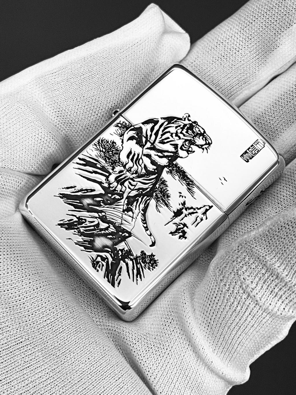 Bật Lửa Zippo Bạc Nguyên Khối Cao Cấp Khắc Chúa Sơn Lâm Vỏ Dầy Bản Armor