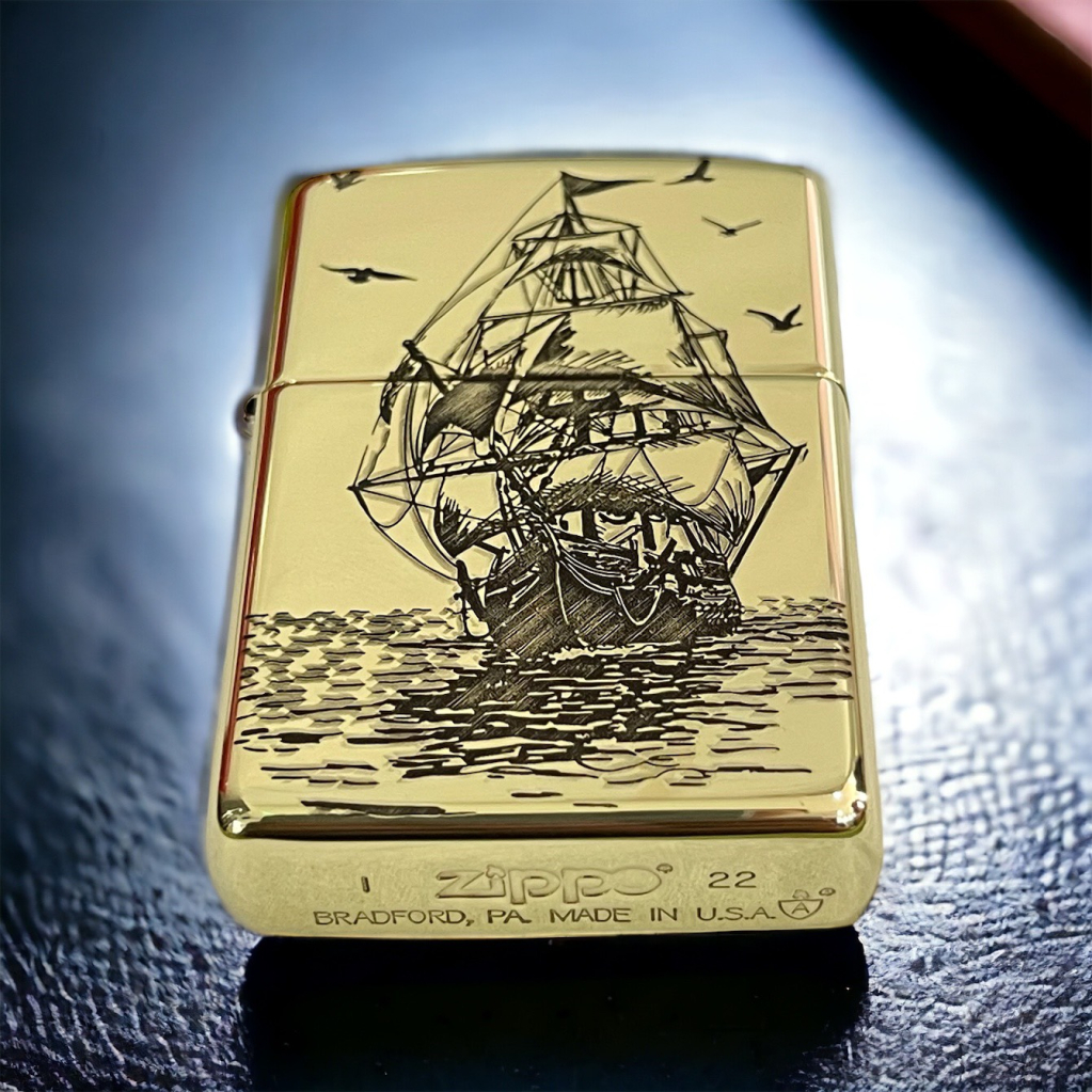 ZIPPO THUYỀN BUÔM MẶT TRƯỚC MẶT SAU HÌNH MỎ NEO BẢN AMOR