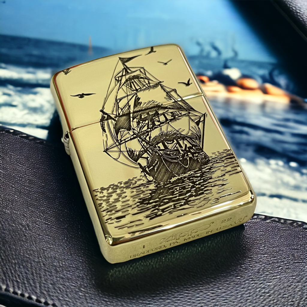 ZIPPO THUYỀN BUÔM MẶT TRƯỚC MẶT SAU HÌNH MỎ NEO BẢN AMOR