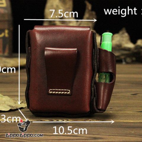 Bao da đựng hộp  20 điếu và bật lửa bên hông Màu Đỏ