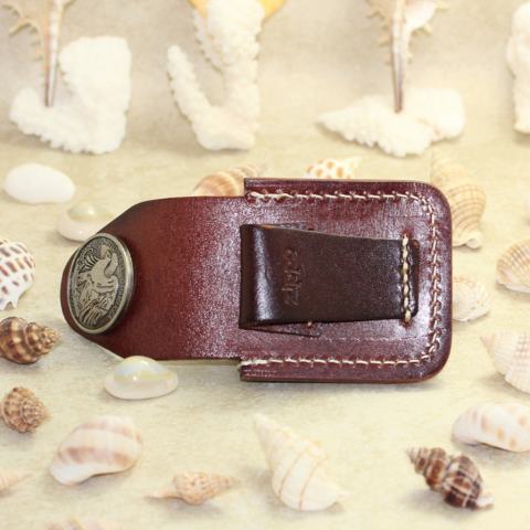 Bao Da Đựng Zippo Màu Nâu Cao Cấp Kiểu Dáng Sang Trọng Ốp Hình Đại Bàn