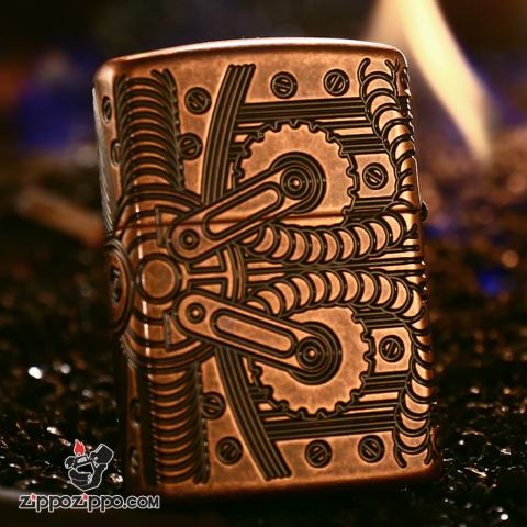 Bật Lửa Zippo 29523 – Bản Dầy Đồng Đỏ Zippo Gears Armor® Antique Copper