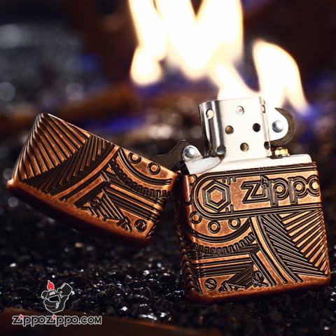 Bật Lửa Zippo 29523 – Bản Dầy Đồng Đỏ Zippo Gears Armor® Antique Copper