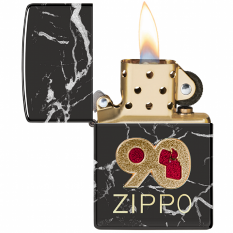 Bật Lửa Zippo 90th Kỷ Niệm Thành Lập Hãng Logo 90 Năm Mạ Vàng Nền Mạ Pramium Vân Đá