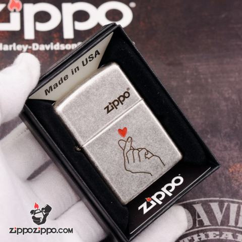 Bật Lửa Zippo Bạc Giả Cổ Khắc Biểu Tương Drop Heart
