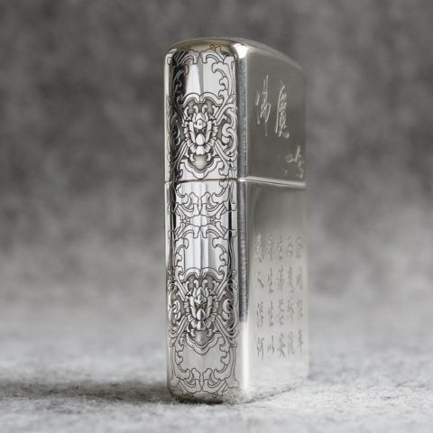 Bật lửa zippo bạc khối cao cấp khắc hình đức phật và ác quỷ bản armor