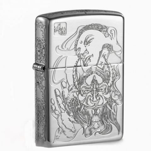 Bật Lửa Zippo Bạc Khối Cao Cấp Khắc Hình Đức Phật Và Ác Quỷ Bản Vỏ Mỏng