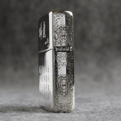 Bật Lửa Zippo Bạc Khối Cao Cấp Khắc Hình Đức Phật Và Ác Quỷ Bản Vỏ Mỏng