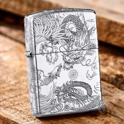 Bật Lửa Zippo Bạc Nguyên Khối Cao Cấp Chạm Khắc Long Phụng Chanh Đấu Bản Vỏ Mỏng - Mã SP: ZPC2862
