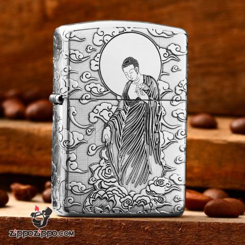 Bật lửa Zippo Bạc Nguyên Khối Cao Cấp Đức Phật Dược Sư Bản Vỏ Mỏng