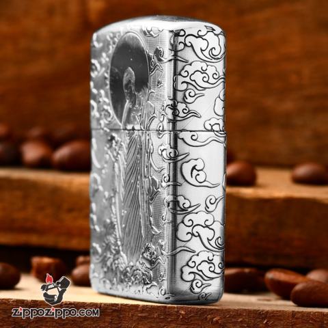 Bật lửa Zippo Bạc Nguyên Khối Cao Cấp Đức Phật Dược Sư Vỏ Dầy Bản Armor