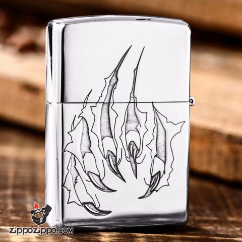 Bật Lửa Zippo Bạc Nguyên Khối Cao Cấp Hổ Và Móng Hổ Bản Vỏ Mỏng