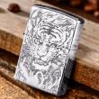 Bật Lửa Zippo Bạc Nguyên Khối Cao Cấp Hổ Và Móng Hổ Bản Vỏ Mỏng