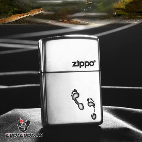 Bật Lửa Zippo Bạc Nguyên Khối Cao Cấp Khắc Dấu Chân Vỏ Dầy Bản Armor