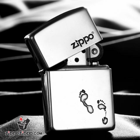 Bật Lửa Zippo Bạc Nguyên Khối Cao Cấp Khắc Dấu Chân Vỏ Dầy Bản Armor