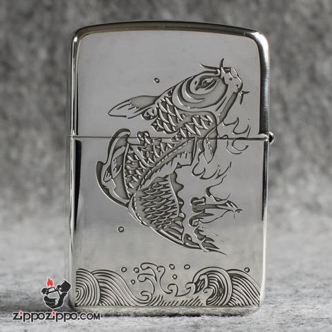 Bật Lửa Zippo Bạc Nguyên Khối Cao Cấp Khắc Cá Chép Hóa Rồng Bản 1941