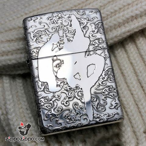 Bật Lửa Zippo Bạc Nguyên Khối Cao Cấp Khắc Chạm Khắc Đước Phật Vỏ Dầy Bản Armor