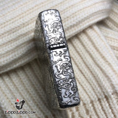 Bật Lửa Zippo Bạc Nguyên Khối Cao Cấp Khắc Chạm Khắc Đước Phật Vỏ Dầy Bản Armor