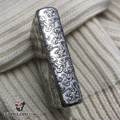 Bật Lửa Zippo Bạc Nguyên Khối Cao Cấp Khắc Chạm Khắc Đước Phật Vỏ Dầy Bản Armor