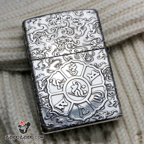 Bật Lửa Zippo Bạc Nguyên Khối Cao Cấp Khắc Chạm Khắc Đước Phật Vỏ Dầy Bản Armor