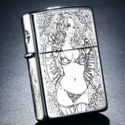 Bật Lửa Zippo Bạc Nguyên Khối Cao Cấp Khắc Chạm Khắc  Khắc Hình Cô Gái Sexy Vỏ Dầy Bản Armor - Mã SP: ZPC2851-A