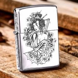 Bật Lửa Zippo Bạc Nguyên Khối Cao Cấp Chạm Khắc  Nữ Chiến Binh Samurai Vỏ Dầy Bản Armor - Mã SP: ZPC2850-A