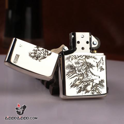 Bật Lửa Zippo Bạc Nguyên Khối Cao Cấp Khắc Chúa Sơn Lâm Vỏ Dầy Bản Armor