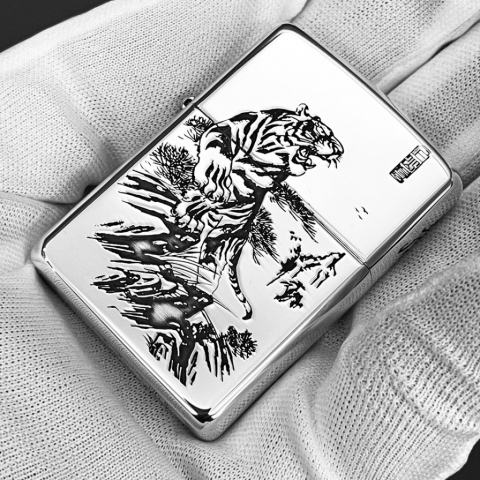 Bật Lửa Zippo Bạc Nguyên Khối Cao Cấp Khắc Chúa Sơn Lâm Vỏ Dầy Bản Armor
