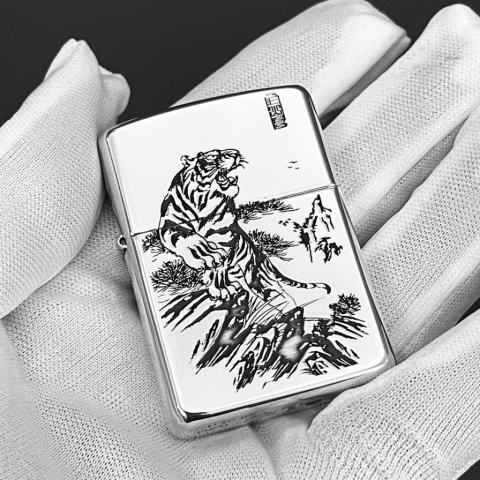 Bật Lửa Zippo Bạc Nguyên Khối Cao Cấp Khắc Chúa Sơn Lâm Vỏ Dầy Bản Armor