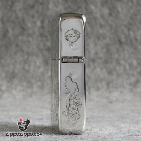 Bật Lửa Zippo Bạc Nguyên Khối Cao Cấp Khắc Cô Gái Sexy Và Đâu Lâu Phiên Bản 1941