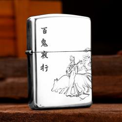 Bật lửa Zippo Bạc Nguyên Khối Cao Cấp Khắc Cô Gái Và Chú Sói Vỏ Dầy Bản Armor - Mã SP: ZPC2857-A