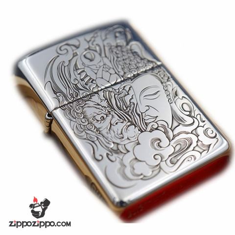 Bật Lửa Zippo Bạc Nguyên Khối Cao Cấp Khắc Đức Phật Và Quỷ Bản Armor