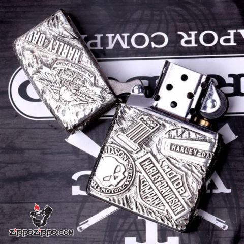 Bật Lửa Zippo Bạc Nguyên Khối Cao Cấp Khắc Harley Davidson Armor